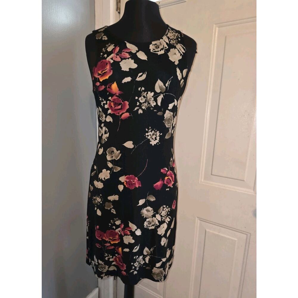 Vintage 90s Y2K Jody Of California Floral Maxi Sleeveless Dress Black USA Made M